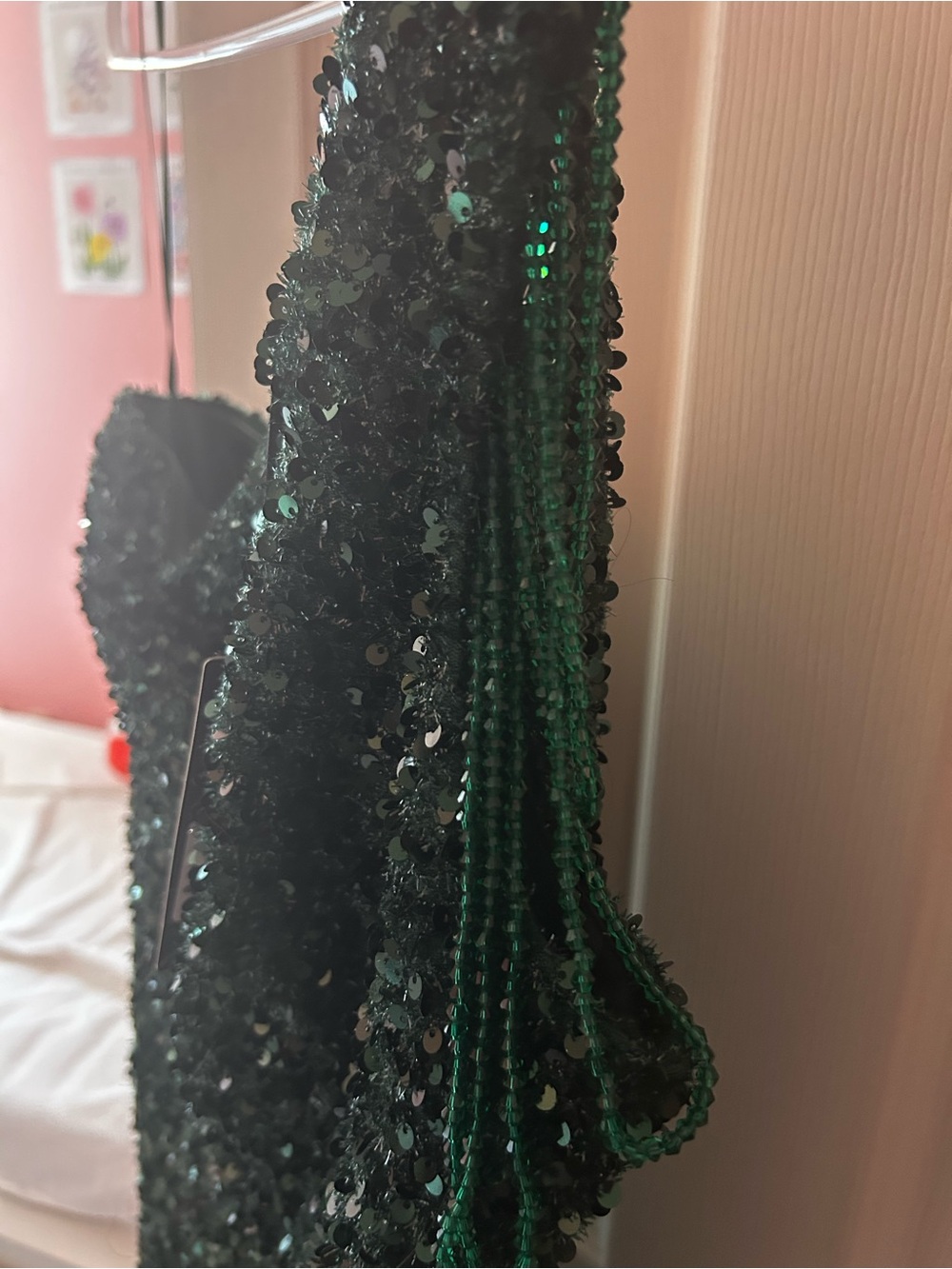 BNWT Fashion Nova Emerald One-Shoulder Sequin Gown (O $121) - Picture 6 of 8